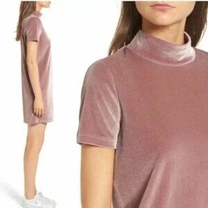 Madewell Women’s Dress Velvet Mock Neck Mini Shift In Frosty Mauve size small